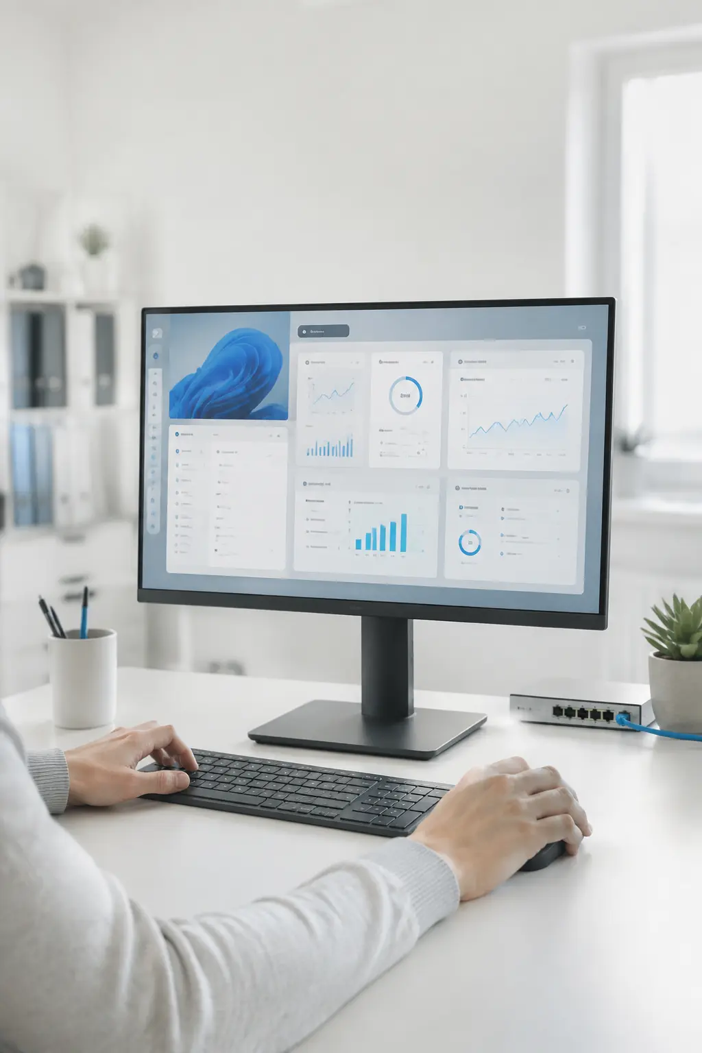 Poste de travail informatique clair et moderne
